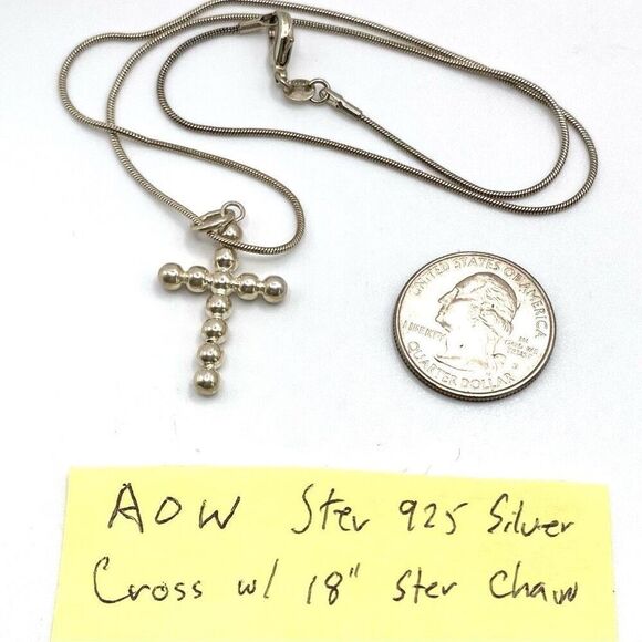 AQW Sterling 925 Silver Cross & 18” sterling Chain - Picture 8 of 8